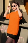 Girls’ Orange Oversized Drop Shoulder T-Shirt – 100% Cotton | Biowash Soft Comfort