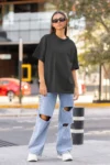Black Oversized Drop Shoulder T-Shirt for Girls – 100% Cotton | Biowash Streetwear Fit
