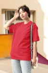 Red Oversized Drop Shoulder T-Shirt for Girls 100% Cotton | Biowash Soft Touch