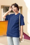 Navy Blue Drop Shoulder T-Shirt for Girls – Soft Cotton | Relaxed Fit