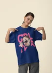 Oversized Graphic T-Shirt for Girls – GRL PWR Print | 100% Cotton Biowash | NavyBlue