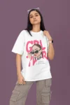 Trendy White GRL PWR T-Shirt – Oversized Drop Shoulder for Women