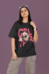 Women’s Black Oversized Graphic T-Shirt – GRL PWR Print | 100% Cotton Biowash
