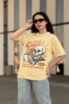 Retro Skull Coffee Oversized T-Shirt for Women – 210 GSM Bio-Wash Cotton